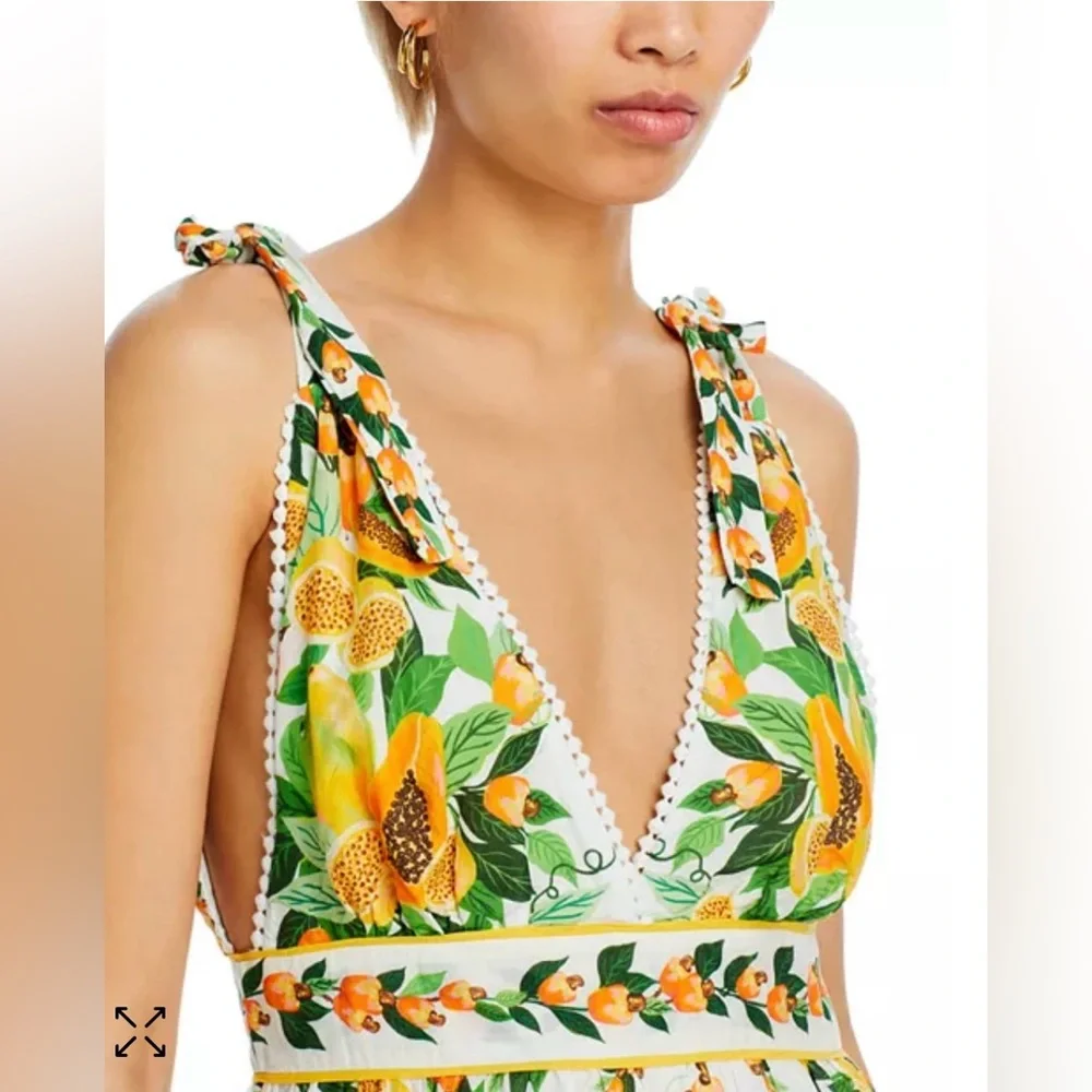 NWT XXS FARM Rio Papaya Print Mini Dress - Picture 2 of 6